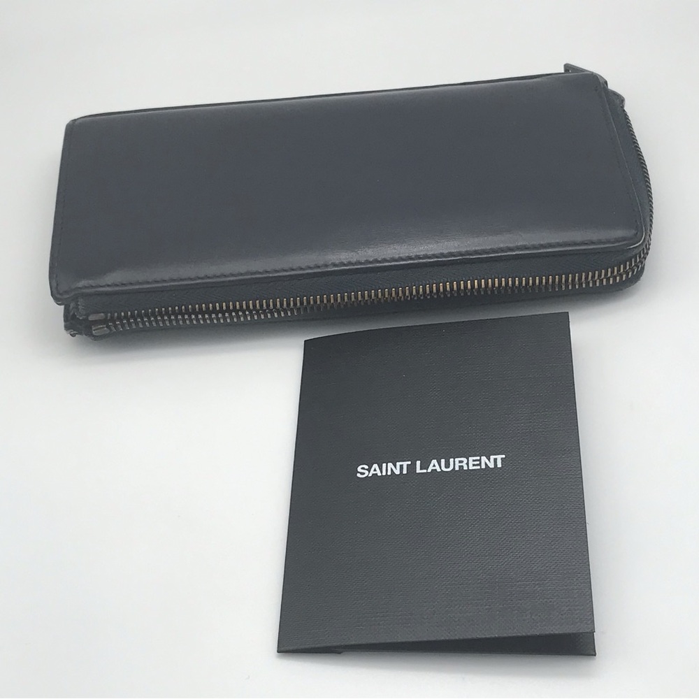 YSL   SAINT LAURENT BLACK Lshaped ROUND LONG LEATHER ZIP WALLET   EUC - Picture 5 of 14